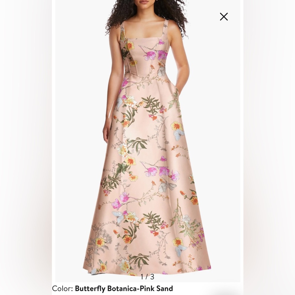 Alfred Sung Floral Corset Satin Gown